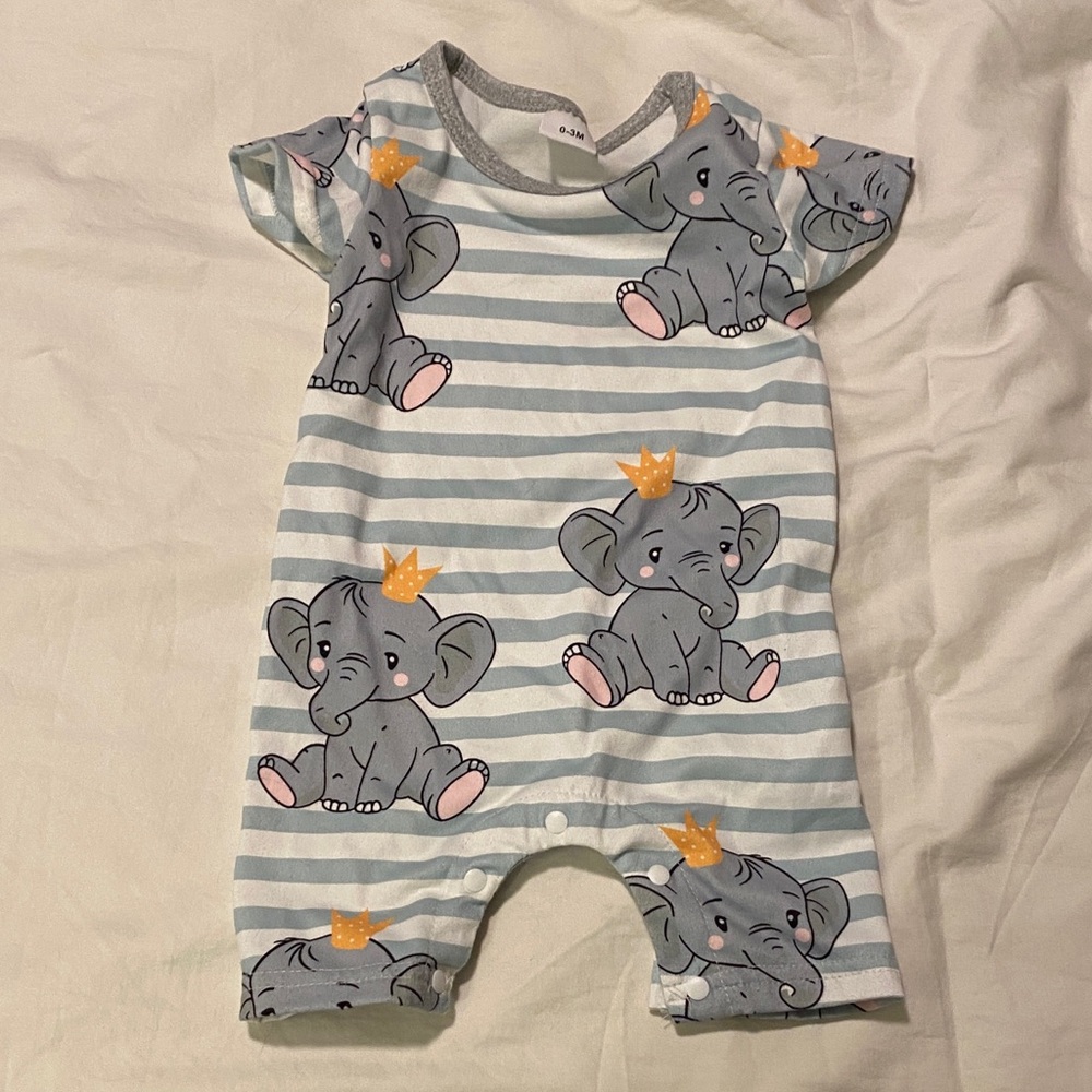 Adorable Elephant Print Kids One Piece